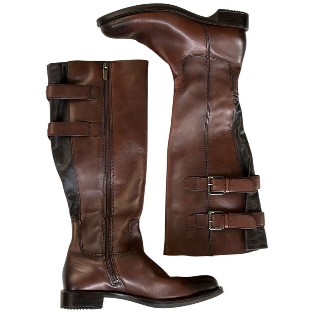 Euc Ecco Leather Satorelle Adjustable Calf Knee High Boots Brown Size 6